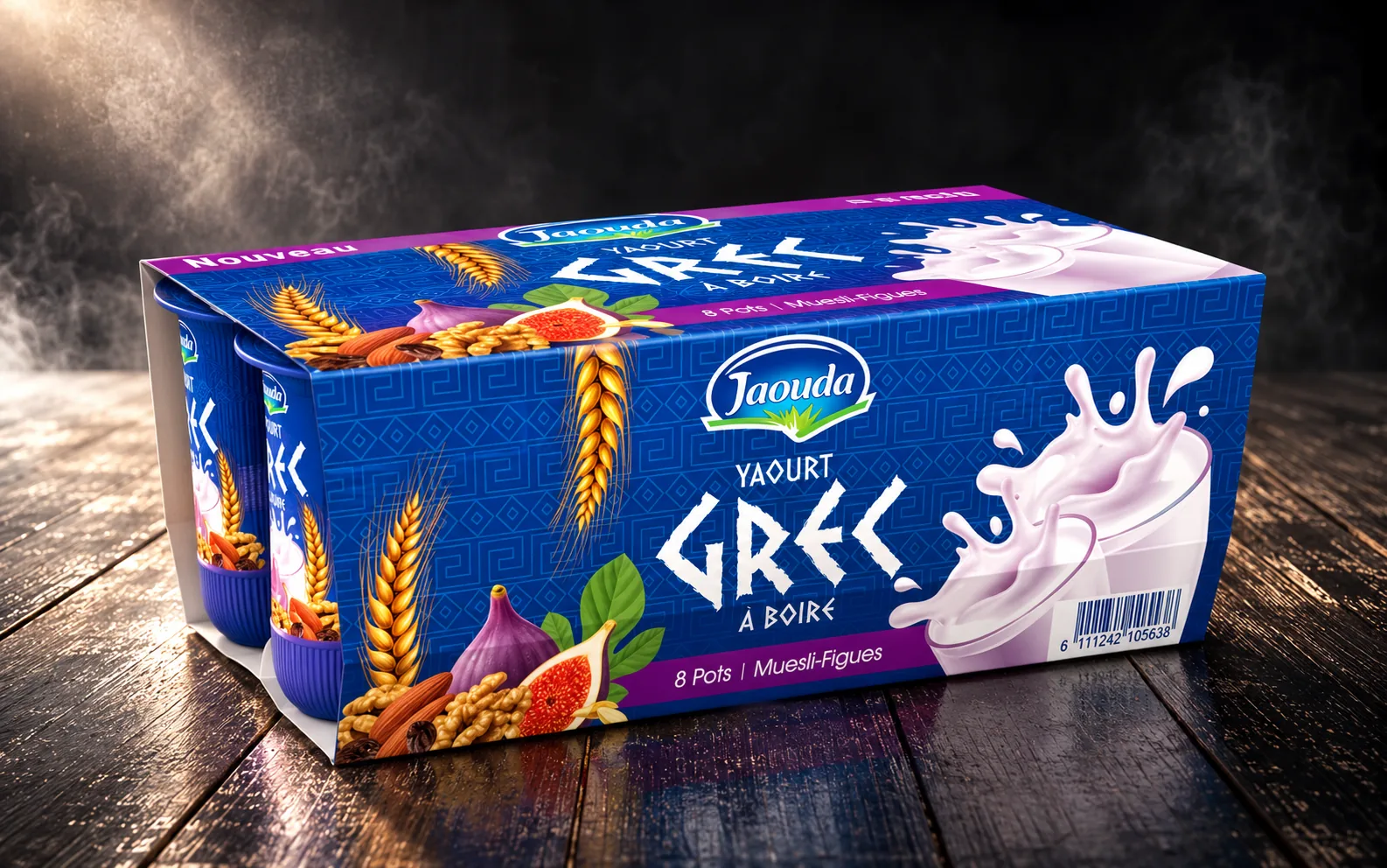 Jaouda Greek drinkable yogurt 8-pack sleeve packaging design